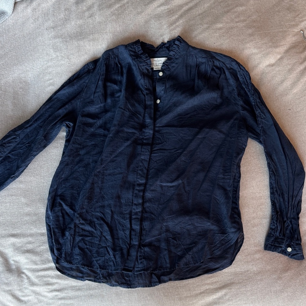 Elegant Navy Blue Button-Up Blouse